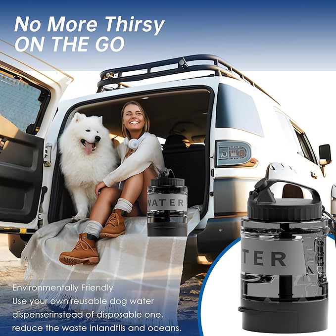 77oz Portable Dog Water Bottle, Camping Essentials, Large Travel Bottle with Pull-Out Drinking Bowl, Portable Beach Accessories, Car Water Container for Dogs, BPA Free - Black