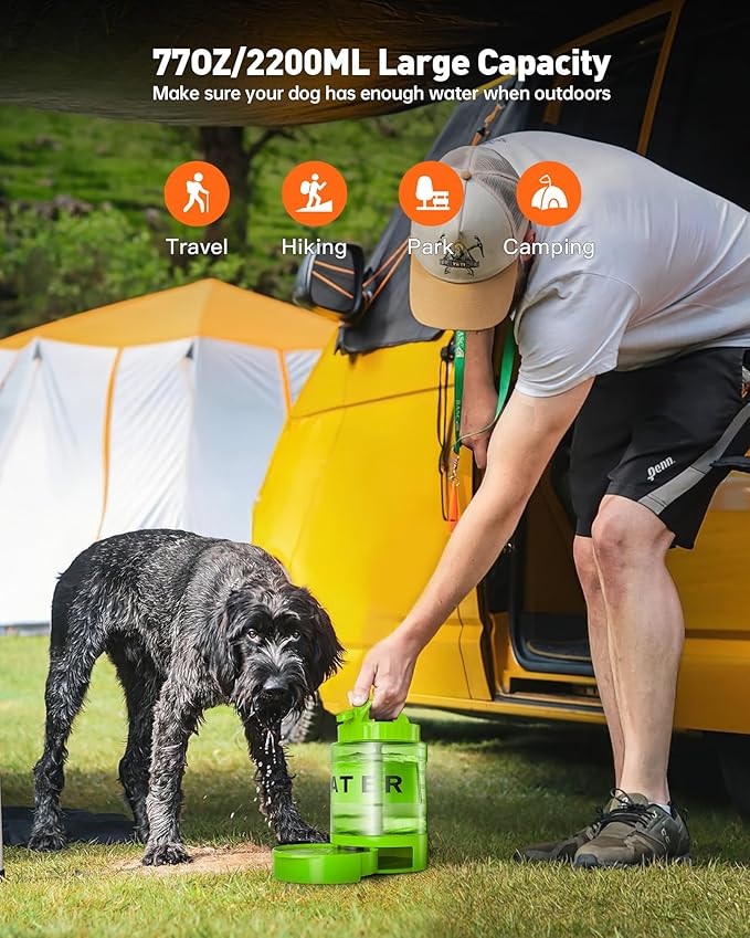 Portable Dog Water Bottle Bowl - 77 oz Travel Water Bowl Dispenser for Dogs Leak Proof, Suitable for Large Pet Drinking, A Must Have for Outdoor, Camping, Walking, Beach, Hunting Other Scenes (Green)