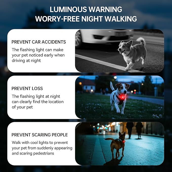 2 Pack LED Dog Collar Light, Rechargeable Dog Lights for Night Walking, 3 Modes, IP68 Waterproof Pet Walking Accessories