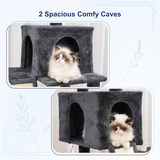 Cat Tree for Indoor Cats, 71'' (180cm) Multi-Level Cat Tower for Large Adult, Sturdy Cat Tree House with 2 Scratching Boards 7 Posts, 2 Plush Perches/Condos, Hammock, Smoky Gray GCT032G