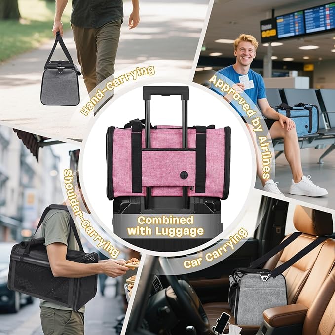 YUDODO 25 lbs Lightproof Soft Sided Large Cat Carrier for Small Pet Dog Airline Approved Travel Bag Puppy Carriers with Side Pockets & Reflective Mesh, Foldable Portable for Outdoor Car Black