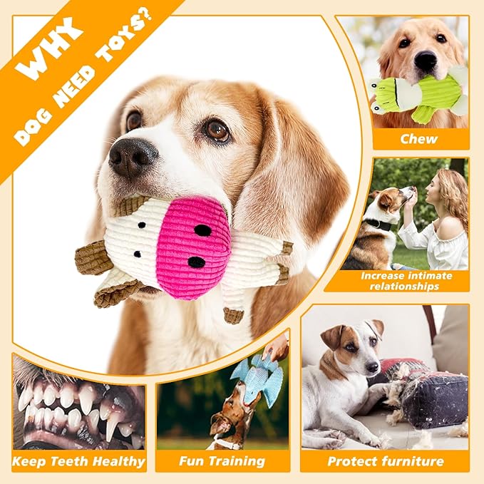 5 Pack Squeaky Dog Toys, Tough Stuffed Plush Puppy Tough Chew Toys, Durable Plush Animal Dog Toys to Keep Them Busy, Dog Toy for Large Small Medium Dogs