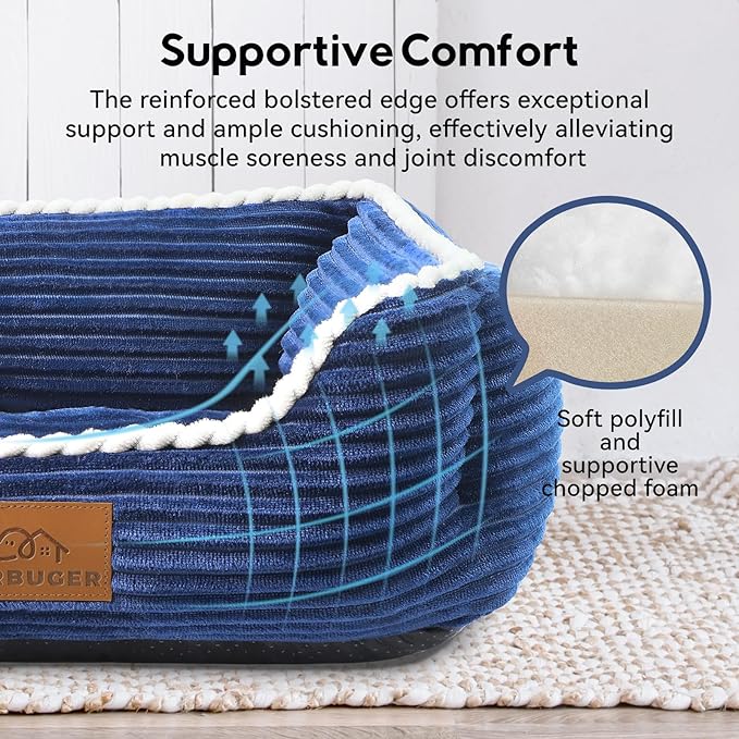 Large Rectangle Cat Dog Bed for Puppy Pets Indoor Outdoor Machine Washable Sleeping Sofa Non-Slip Bottom Breathable Soft Puppy Bed Durable Orthopedic Calming Pet Cuddler (Large, Blue)