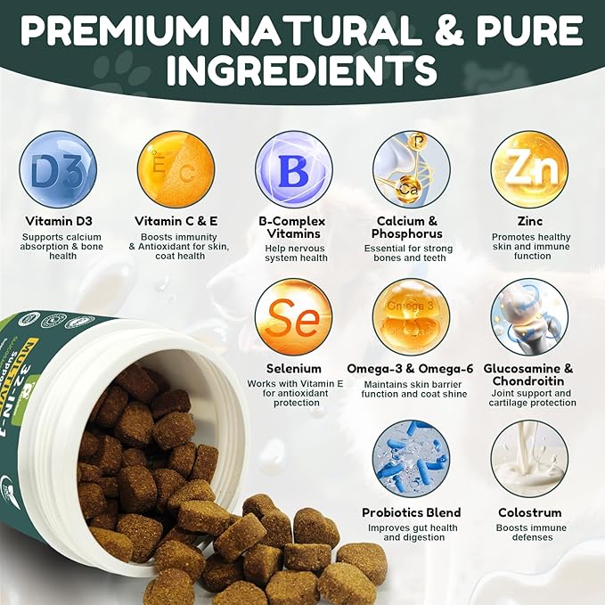 Dog Multivitamin Chewable with Glucosamine & MSM, Omegas 3 & 6, Probiotics, Dog Vitamins and Supplements for Hip & Joint Health, Skin & Coat, Immune Boost & Overall Health 120 Soft Chews