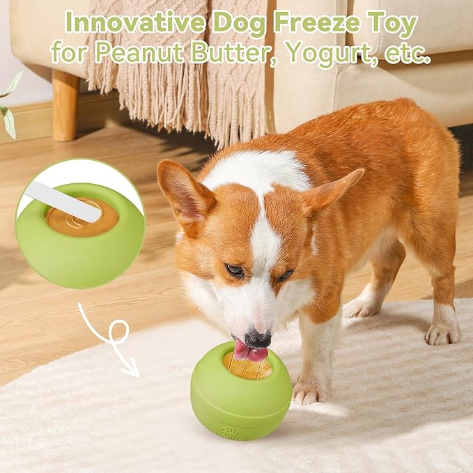 Long-Lasting Interactive Dog Lick Toy, Stuffable Dog Enrichment to Keep Dogs Busy, Wobbly Treat Dispensing Freezable Licking Toys, Food-Grade Safe (Green,L)