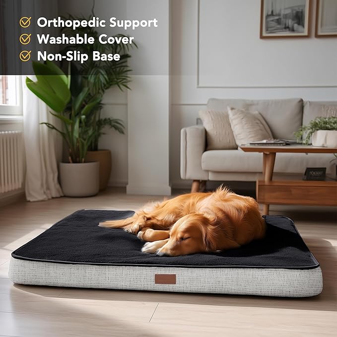 Deconovo Orthopedic Dog Bed for Medium & Large Dogs – Supportive Memory Foam with Washable Cover, Non-Slip Base – Comfort for Senior, Arthritic & Active Pets, Dark Grey, 36" Lx27 Wx3 Th