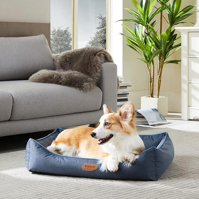 Orthopedic Dog Beds for Medium Large Dogs, Durable Egg Crate Foam Sofa Dog Bed wit Washable Removable Cover,Waterproof Lining and Nonskid Bottom,Pet Bed for Large Dogs (Navy Blue, Large)