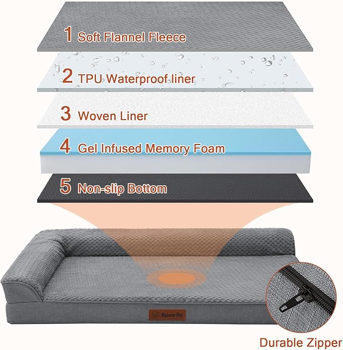 Orthopedic Dog Beds Large Sized Dog, 3 Inch Memory Foam Pet Bed for Medium and Large Dogs, Washable Removable Cover, Nonskid Bottom, Waterproof, 36x27 Inches L Dark Grey