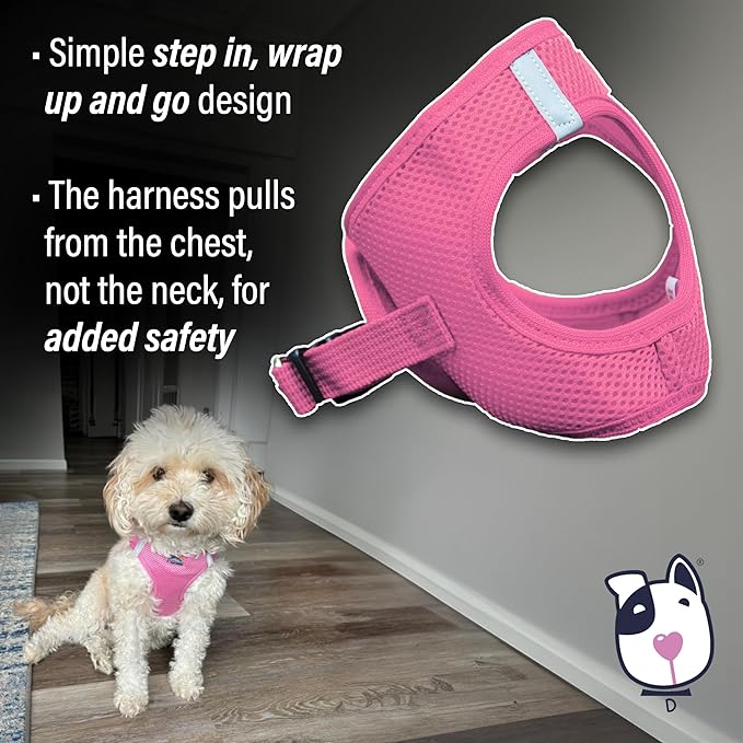 Doggie Design Dog Harness - No Choke Dog Harness, Dog Vest, Mesh Polyester, Pet Harness, Simple Step in and Go Design, Harness for Dog - Candy Pink, L