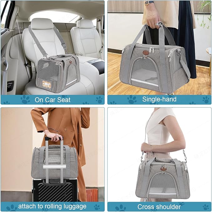 Cat Carrier Dog Carrier Pet Carriers for Medium Small Cats Dogs Puppies up to 25 Lbs,TSA Airline Approved Small Dog Cat Carriers Soft Sided,Collapsible Travel Puppy Carrier (Grey, Large)