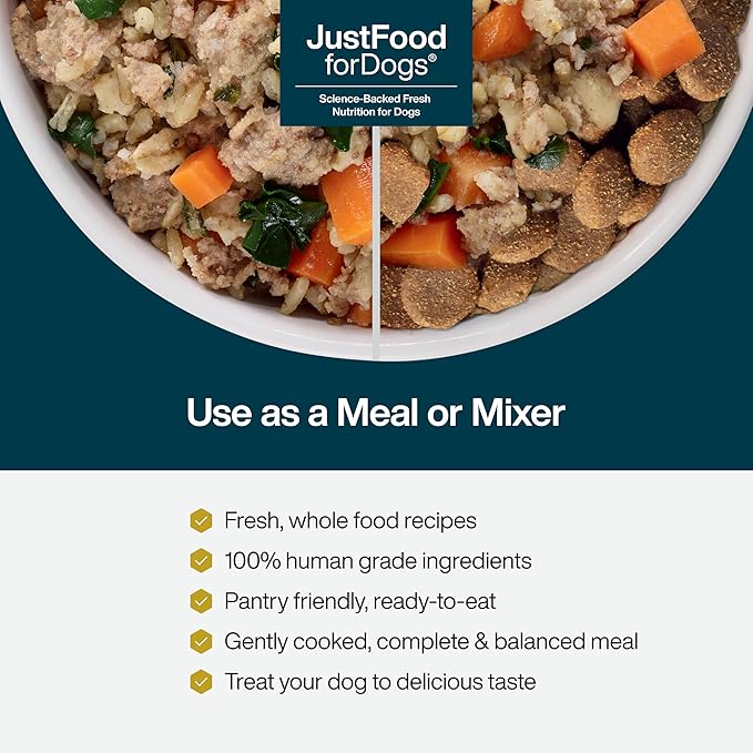 JustFoodForDogs JustFresh Home-Cooked Beef Dog Food with No Preservatives, Resealable Package, Human Grade Wet Dog Food, 12 oz - 7 Pack