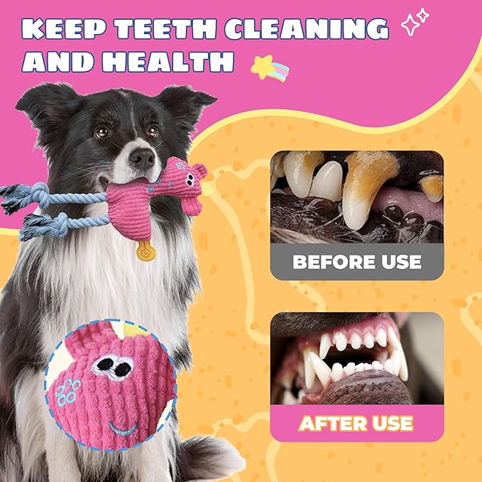 Squeak Plush Dog Toys for Small & Medium Breeds, Chew Resistant Rope to Keep Them Busy for Puppy Teething Chewing, Interactive Indoor/Outdoor Play, Best Pet Gift, Pink Deer