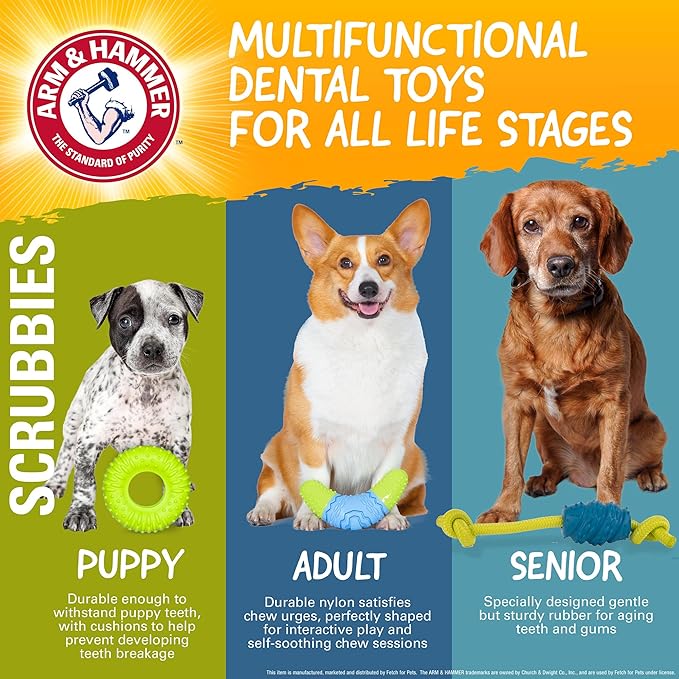 Arm & Hammer for Pets Scrubbies Boomerang Chew Toy for Puppies Infused with Baking Soda - Durable Teething Toy with Unique Shape for Fetch & Chew - Interactive Dental Chew Toy for Puppies