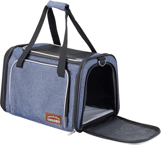 Dog Carrier, ENSOBO Cat Carrier Pet Travel Carrier Bag Airline Approved Folding Fabric Pet Carrier for Small Dogs Puppies and Medium Cats, w/Locking Safety Zippers