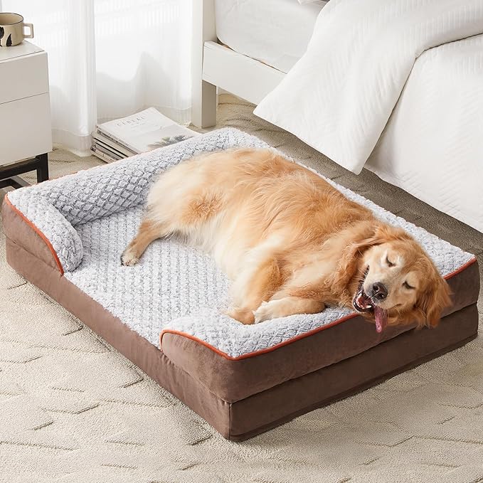 Orthopedic Dog Bed for Large Dogs, Egg Crate Foam Bed for Large Dogs, Equipped with Removable Waterproof Pillow Cover and Anti-Slip Bottom, Pet Bed