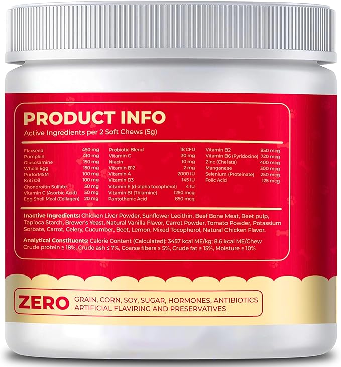 Dog Multivitamin, Chewable Dog Vitamins and Supplements for Hip & Joints, Skin & Coat, Omega 3 Oil for Dogs Immune, Heart & Digestive Health, Senior & Puppy Multivitamin - Chicken Flavor - 120ct