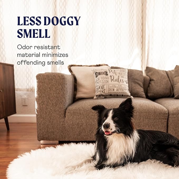 PupRug Orthopedic Dog Bed for Large Dogs with Fluffy Soft Faux Fur and Memory Foam for Joint Pain Relief, Machine Washable and Waterproof Couch Bed, Polar White, Large/Extra Large