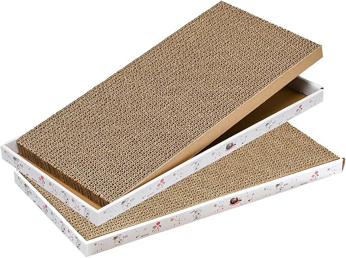 Cat Scratcher Cardboard with Box Durable Corrugate Scratching Kitty Sofa Lounge Bed Reversible Catnip Included for Indoor Cats, Scratching Pad, Can be Assembled, Double-Sided Design, Large (Box,2pcs)