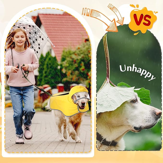 Abbylike Adjustable Waterproof Dog Raincoat Slicker Poncho for Small and Medium Dogs Puppies, with Transparent Hooded Double Layer, with Reflective Edges and Foldable Storage Bag(M)