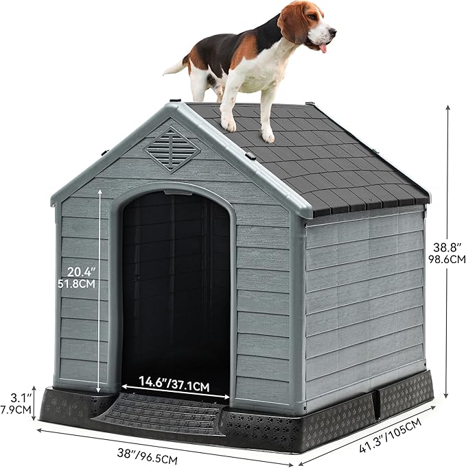 YITAHOME Large Plastic Dog House Outdoor Indoor Doghouse Puppy Shelter Water Resistant Easy Assembly Sturdy Dog Kennel with Air Vents and Elevated Floor