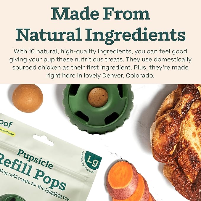 WOOF Pupsicle Chicken Refill Pops, Delicious Long Lasting Dog Treats, Wholesome Ingedients, Pre-Made Large Pupsicle Refills Pops- for Dogs 25-75 lbs - 7 Count