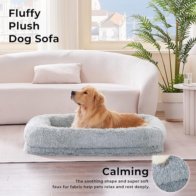 Calming Dog Beds for Large Sized Dogs - Orthopedic Fluffy Pet Bed, Donut Waterproof Pet Sofa with Washable Removable Cover, Supportive Egg Foam and Nonskid Bottom, Camel