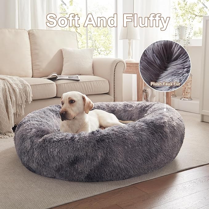 45 inches Donut Dog Bed for Extra Large Dogs,Calming Fluffy Round Jumbo Pet Bed with Removable & Washable Cover, Fits up to 150 lbs Pets (Tie-dye Grey,XL)