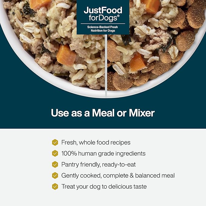 JustFoodForDogs JustFresh Home-Cooked Turkey Dog Food with No Preservatives, Resealable Packaging, Human Grade Wet Dog Food, 12 oz - 7 Pack
