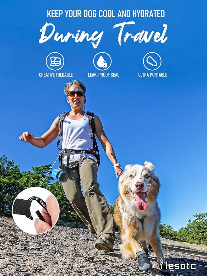 Lesotc Dog Water Bottle, Portable Water Dispenser with Water Bowl, Leak Proof Pet Travel Squeeze Bottle, Puppy Essentials Dog Stuff Accessories for Outdoor Walking, Hiking, Camping Doggie Gift