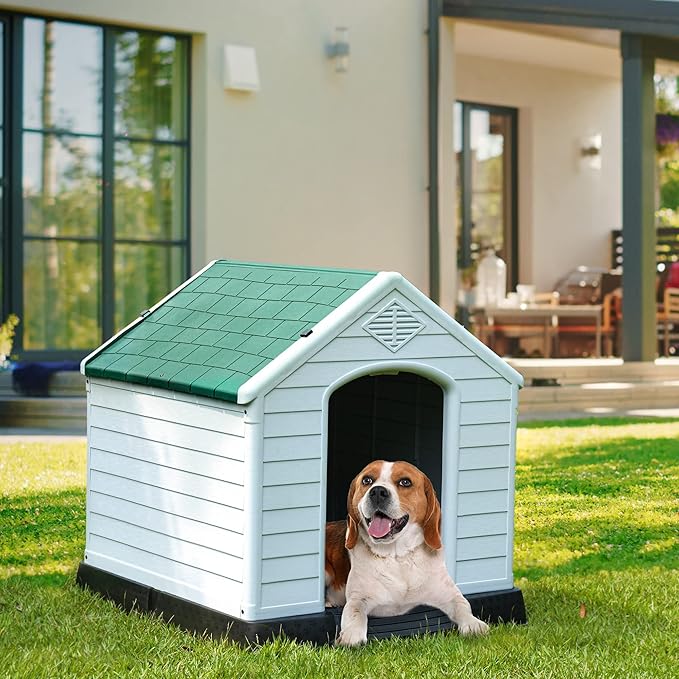 YITAHOME Large Plastic Dog House Outdoor Indoor Doghouse Puppy Shelter Water Resistant Easy Assembly Sturdy Dog Kennel with Air Vents and Elevated Floor