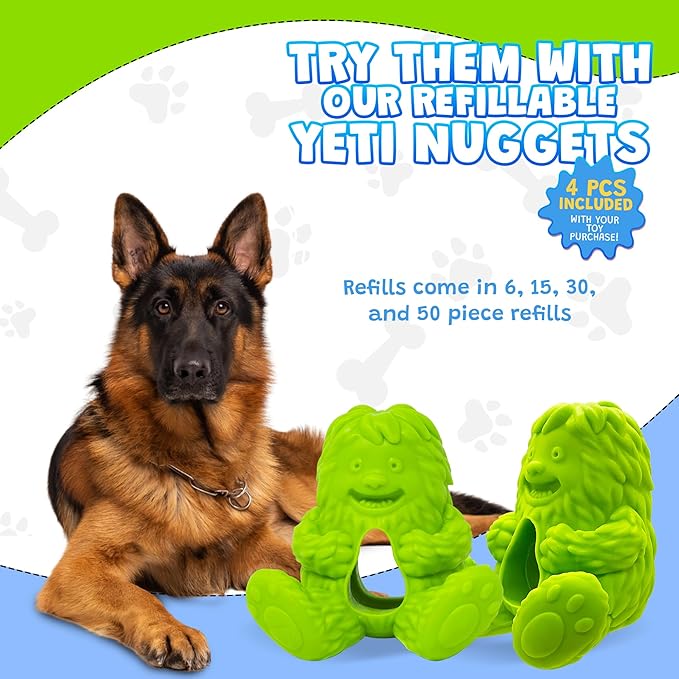 Yeti Dog Chew Puff and Play Interactive Dog Toys, Nuggets Dog Treat Dispenser Teething, Behavior Training for Light to Moderate Chewers, (Green - Yeti)