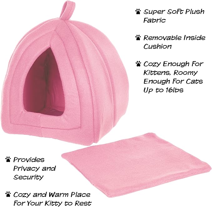 Cat House - Indoor Bed with Removable Foam Cushion - Pet Tent for Puppies, Rabbits, Guinea Pigs, Hedgehogs, and Other Small Animals by PETMAKER (Pink)