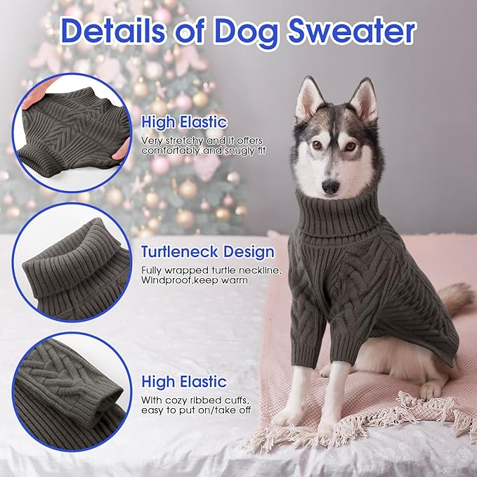 ASENKU XL Dog Sweater, Dog Sweaters for Extra Large Dogs,Pet Sweatshirt Apparel Turtleneck Pullover Winter Pitbull, Labrador Retriever(Dark Grey, X-Large)