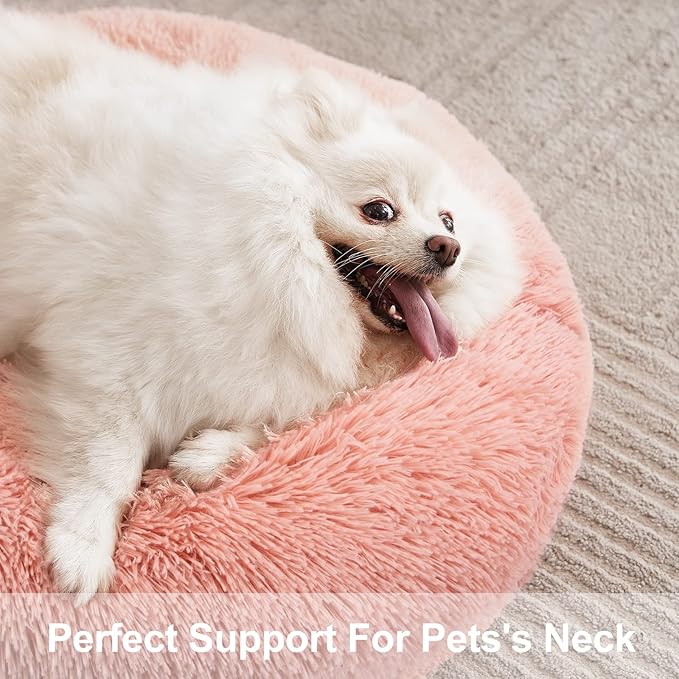 MIXJOY Orthopedic Dog Bed Comfortable Donut Cuddler Round Pet Beds Ultra Soft Washable Dog and Cat Cushion Bed (20''/23''/30'') (23'', Pink)