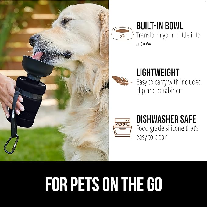 GORILLA GRIP Dog Water Bottle, Portable Water Bowl Dispenser for Dogs, 20 oz Leak Proof Pet Travel Squeeze Bottles, Food Grade Silicone, to Go Puppy Essentials, Hiking Camping Trip Accessories, Black