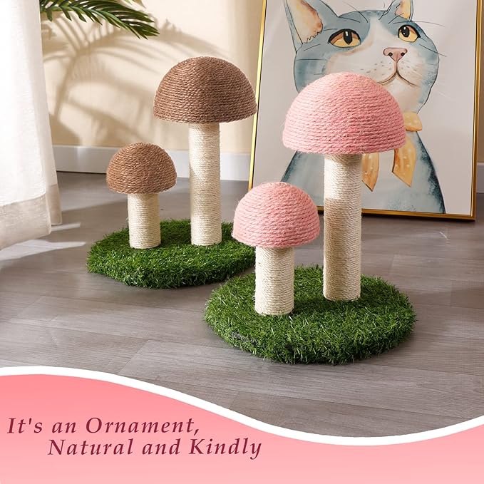 Cat Scratching Post - Mushroom Cat Scratcher Featuring with Natural Sisal Caps Scratch Pole and Sturdy Base for Kittens & Small Cats - Pink