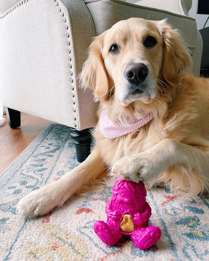 Yeti Puff and Play Dog Toy, Dog Chew Holder, Fun Stimulating Chew Toy for Teething, Behavior Training for Light to Moderate Chewers (Pink - Yeti)