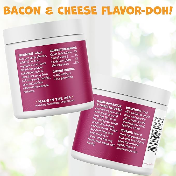 Flavor-Doh - Flavored Pill Wrap for Dogs to Hide Capsules and Create Pill Treats for Dogs - Easy-to-Use Treat Paste for Pet Medication - Bacon n' Cheese (8oz)
