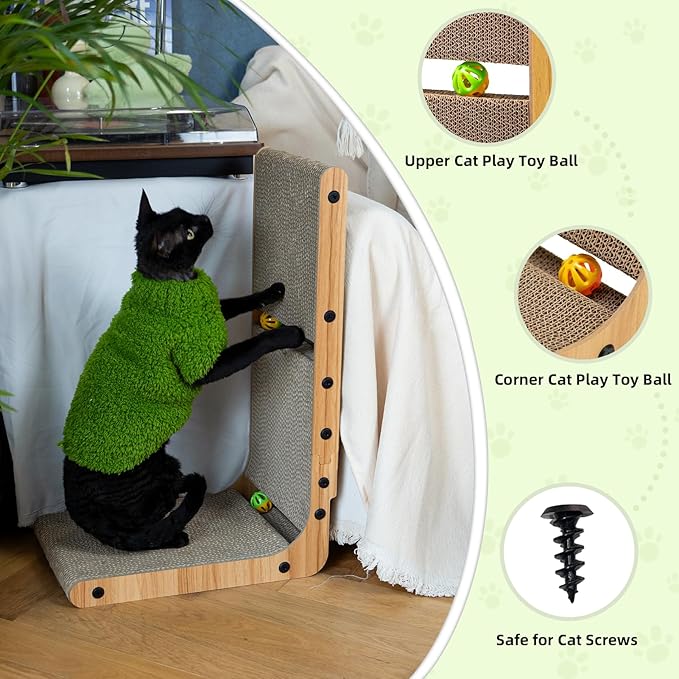 Nekosan Cat Scratcher, L-Shaped Cat Scratching Post, for Wall and Couch Protection, Cat Scratching Board with 2 Cat Ball Toys for Indoor Cats, Large