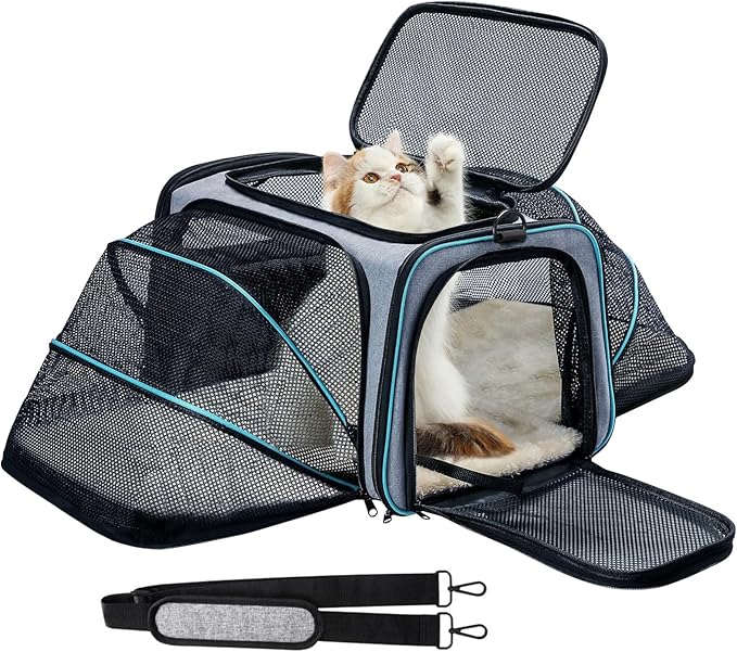 Pet Carrier Airline Approved, Expandable Foldable Soft-Sided Dog Carrier, 3 Open Doors, 2 Reflective Tapes, Pet Travel Bag Safe and Easy for Cats and Dogs