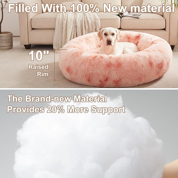 45 inches Donut Dog Bed for Extra Large Dogs,Calming Fluffy Round Jumbo Pet Bed with Removable & Washable Cover, Fits up to 150 lbs Pets (Tie-dye Pink,XL)