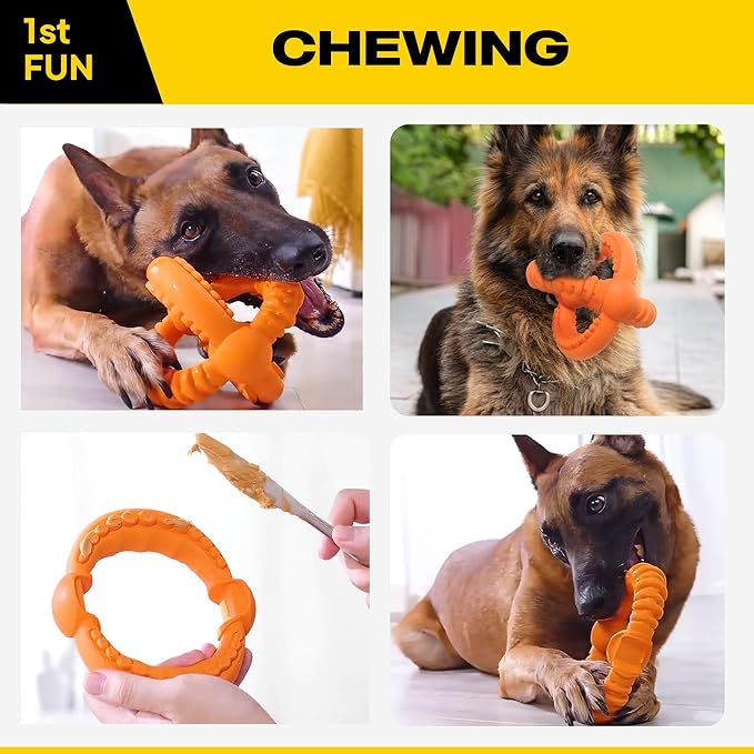 Fida Dog Chew Toys for Aggressive Chewers, 3-in-1 Indestructible Interactive Dog Toys, Unique Detachable Natural Rubber Balls Tug &Fetch Toys for Large & Medium Dogs(Orange, L)