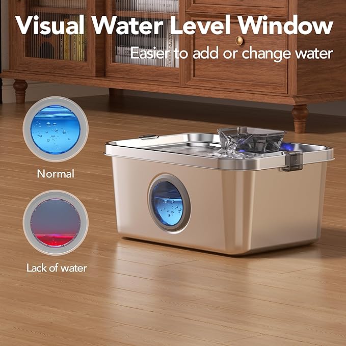 Dog Water Fountain, 3 Gallons Stainless Steel Dog & Cat Water Fountain, Large Pet Water Fountain for Multiple Pets, Ultra Silent, Wide Mouth, Safety Lock, 3 Filters Included, Smart Water Pump