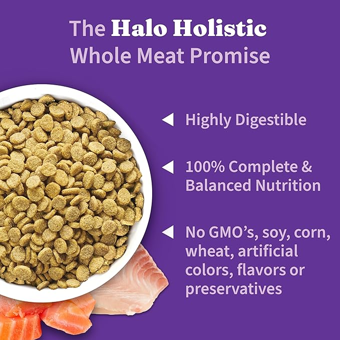 Halo Holistic Dog Food Wild Caught Salmon & Whitefish Formula, Healthy Grains Dry Dog Food, Complete Digestive Health, Kibble for Adult Dogs, 3.5 lb Bag