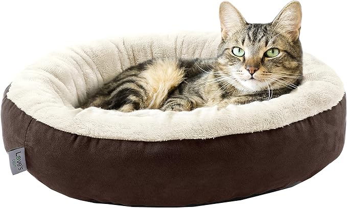 Love's cabin Round Donut Cat and Dog Cushion Bed, 20in Pet Bed for Cats or Small Dogs, Anti-Slip & Water-Resistant Bottom, Super Soft Durable Fabric Pet Beds, Washable Luxury Cat & Dog Bed Brown