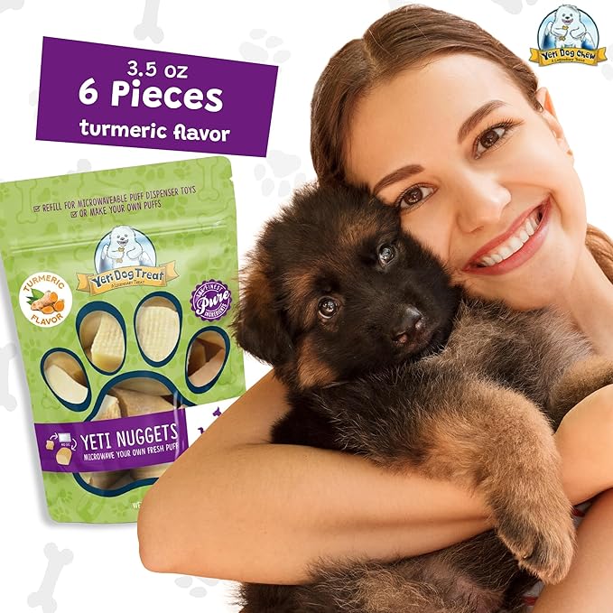 Yeti Refill Nuggets for Puff and Play Dog Toys - Natural Himalayan Yak Cheese Treats, Healthy Dog Chews, Suitable for All Dogs, Ideal for Interactive Chew Toys and Dispensers - 6 Pieces, Turmeric