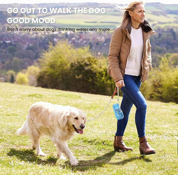 Portable Dog Water Bottle - Foldable Dog Water Dispenser | Leak Proof & Food Grade Plastic Travel | Pet Water Bottle for Cat Outdoor Walking Hiking Travel(US) (Sky Blue, 12oz)