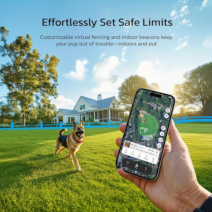 SATELLAI Dog Wireless Fences, Blue The Most Advanced GPS Dog Collar with AI Analysis, Precise Positioning, 5-Day Battery, and IP68 Waterproof, Flexible Virtual Fencing for Medium & Large Dogs