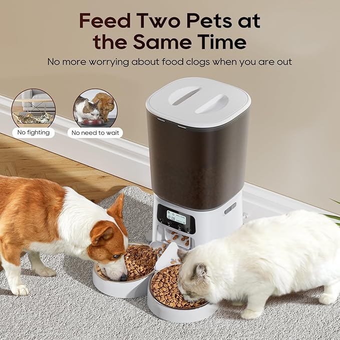 Automatic Cat Feeder,6L Timed Cat Dry Food Dispenser,Pet Feeder up to 6 Meals per Day,10S Voice Record,Flexible Schedule Timer,Auto Pet Feeder for Cats and Small Dogs (White, 6L)
