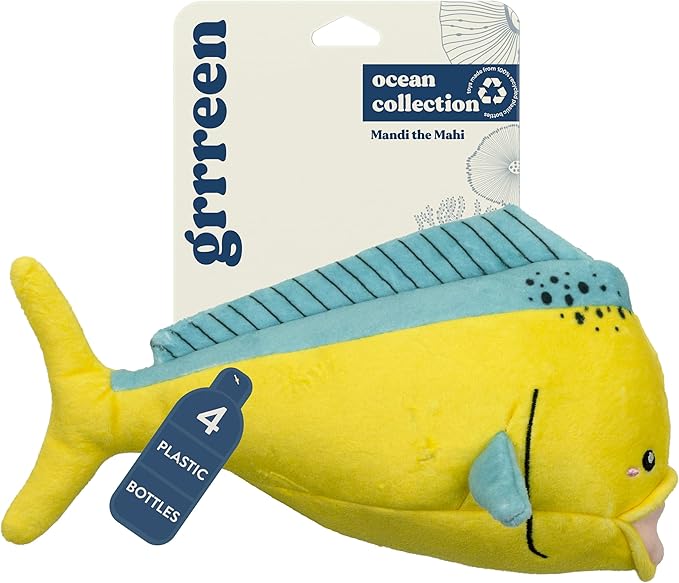 Ocean Collection Dog Toys | Jumbo Sized Mandi The Mahi Mahi | Cute, Durable, & Sustainable Plush Chew Toys for Dogs 50 lbs & up | Eco Friendly & 100% Recycled Materials